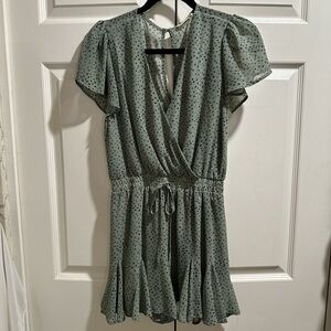 Millibon Light Green and Black Patterned Romper